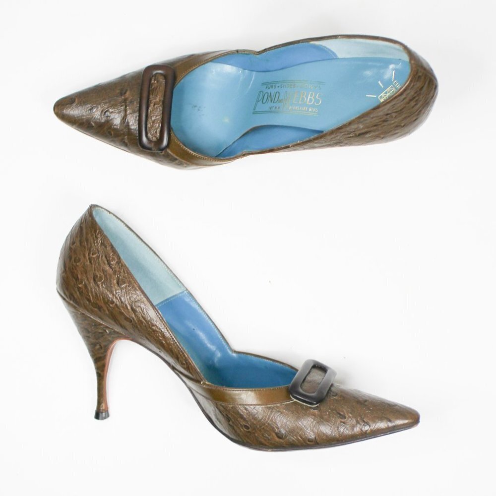 Vintage 1940's Custom Made‎ Brown Buckle Heels 7